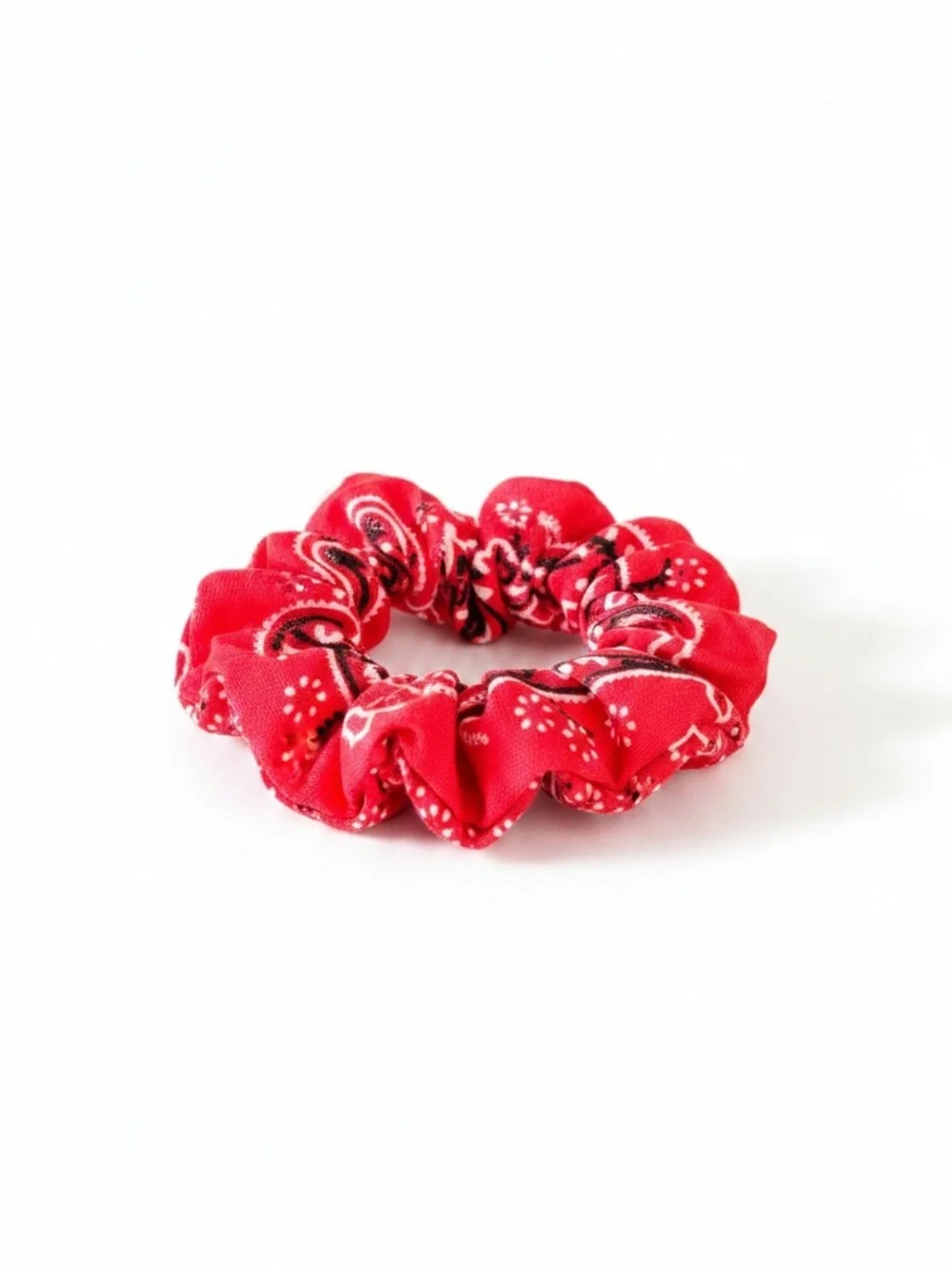 Red Black White Paisley Print Bandana Floral Flower Western Hair Tie Scrunchie